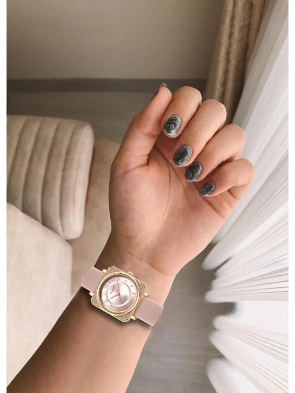 Women's Pink Analog Quartz Silicone Band Crystal Square Waterproof Wrist Watch